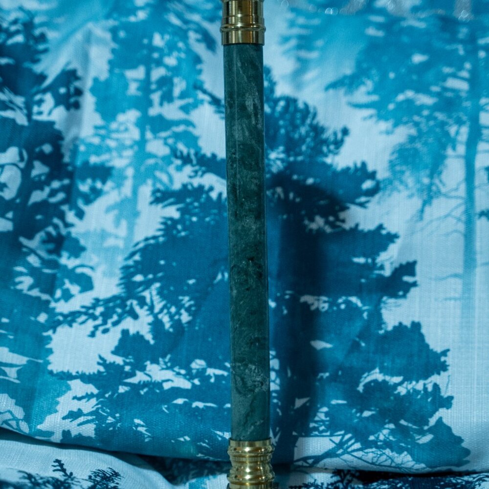 Vintage Brass and Green Marble Candlestick Holder